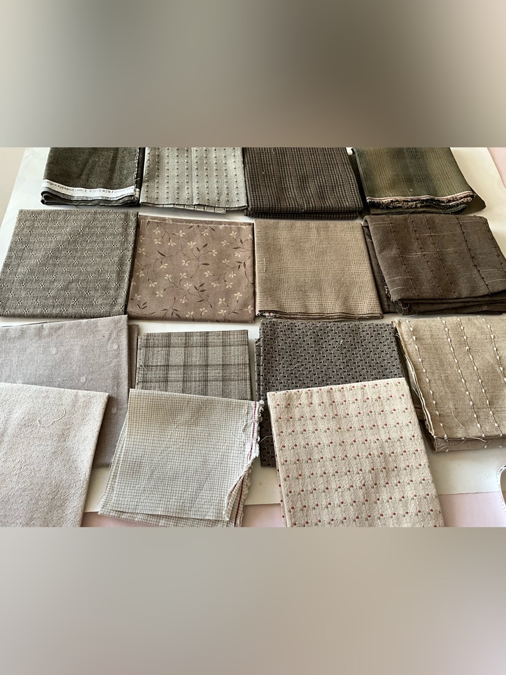 Quilting Sewing Fabric Lot Fat Squares Remnants Chek/PlaidBrown Tan Green Cotton